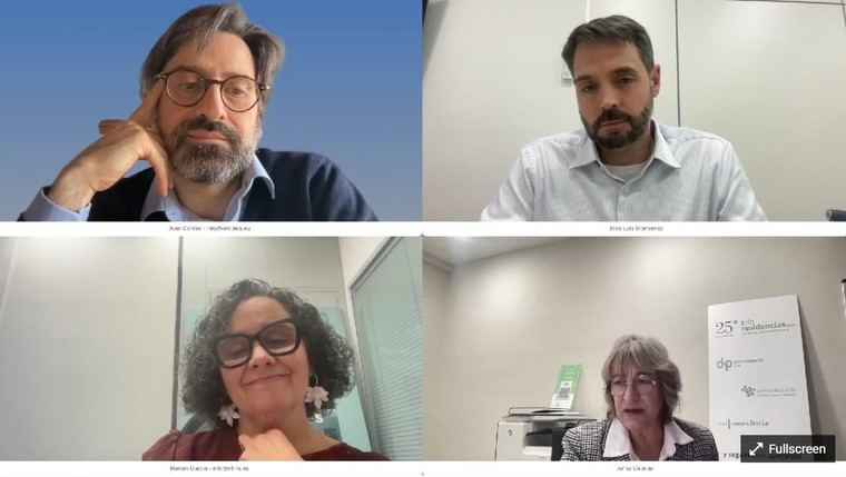 De arriba a abajo y de izquierda a derecha: Juan Pablo Correa, asesor de la estrategia digital de Inforesidencias; José Luis Monserrat, director de Residencial Palau; Marían García Prieto, CEO y fundadora de i4life i+d; y Anna Cebrián, directora general de Inforesidencias. (Foto: Dependencia.info)